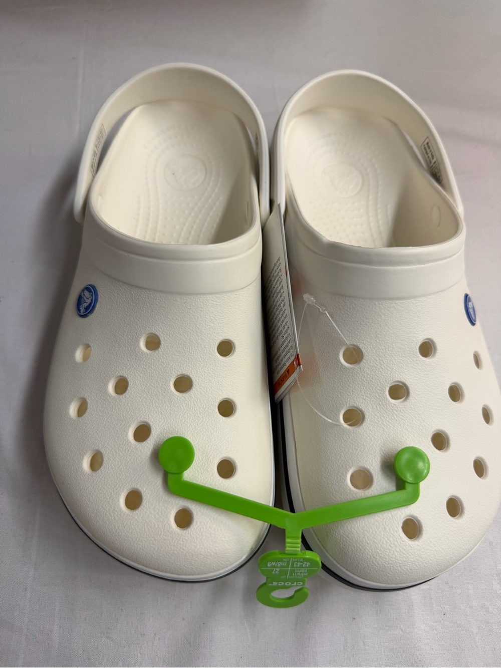 CROCS Classic Clog in White with Green Tag